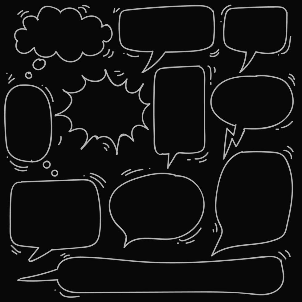 hand drawn bubble speech in doodle style isolated on black background, Vector hand drawn set bubble speech theme. Vector illustration
