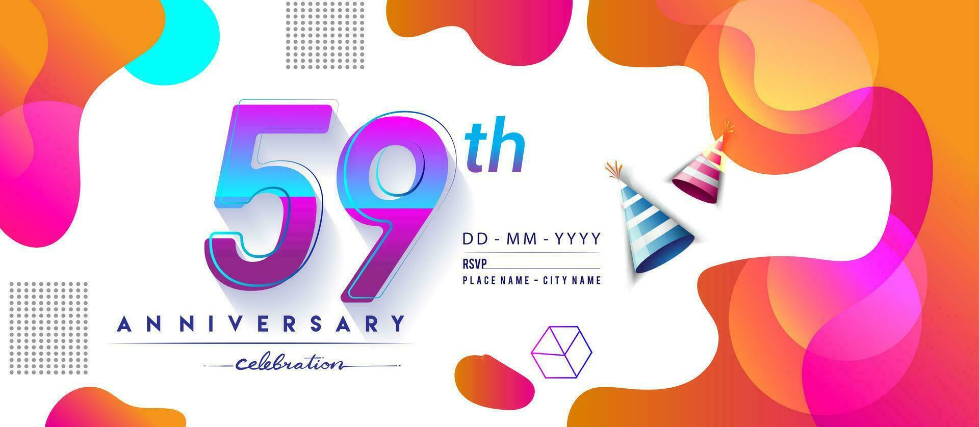 59th years anniversary logo, vector design birthday celebration with colorful geometric background and circles shape.