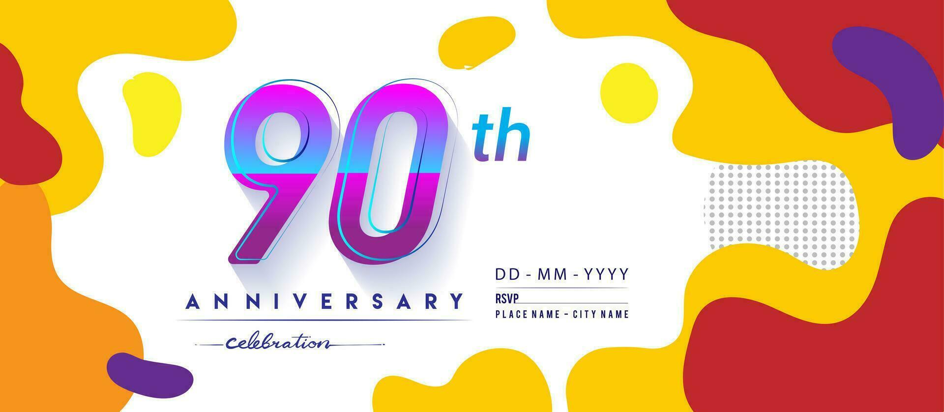 90th years anniversary logo, vector design birthday celebration with colorful geometric background and circles shape.