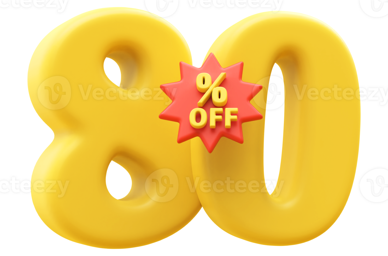 80 percentage off sale discount - 3d yellow number promotion png