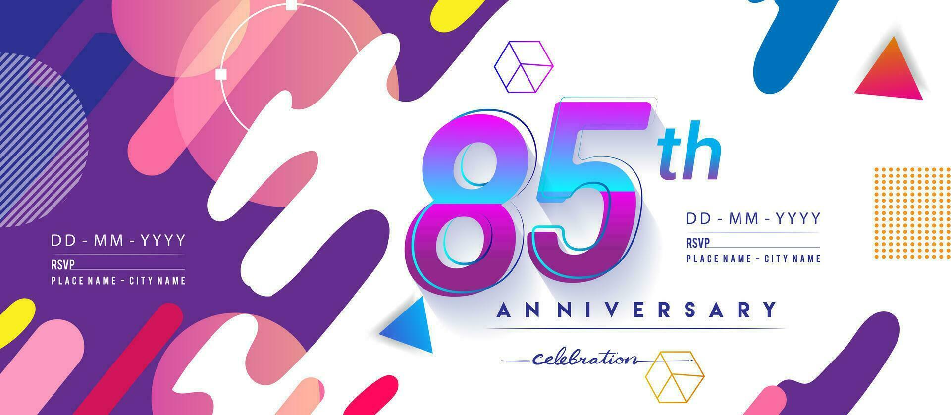 85th years anniversary logo, vector design birthday celebration with colorful geometric background and circles shape.