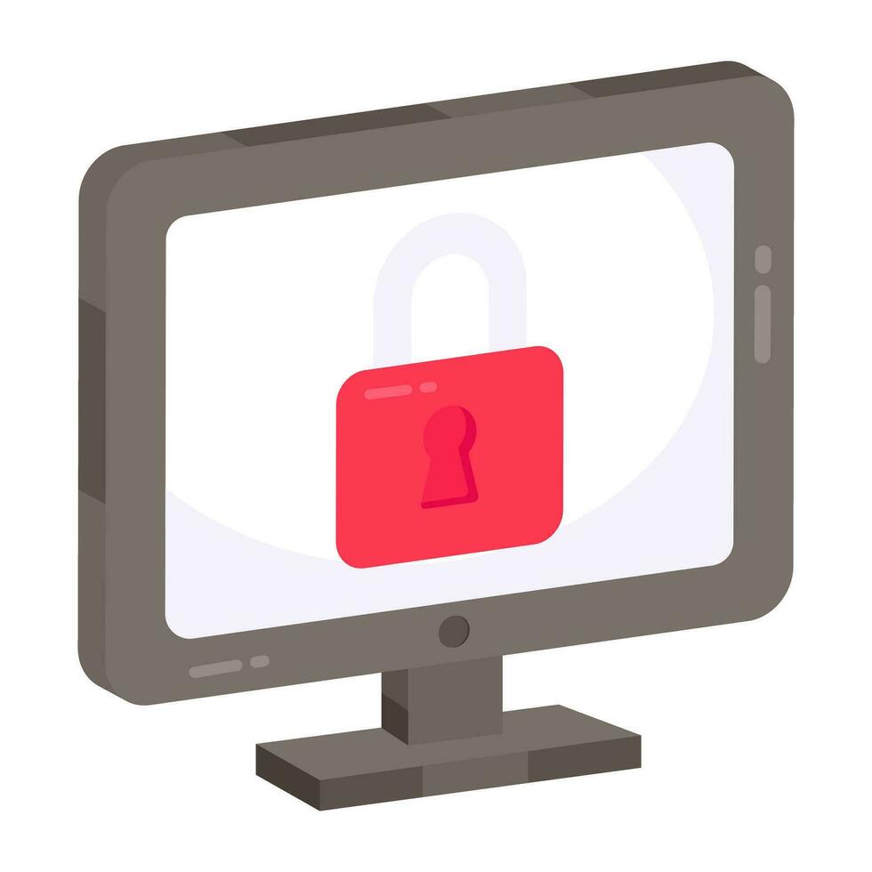 monitor con candado exhibiendo sistema seguridad icono vector