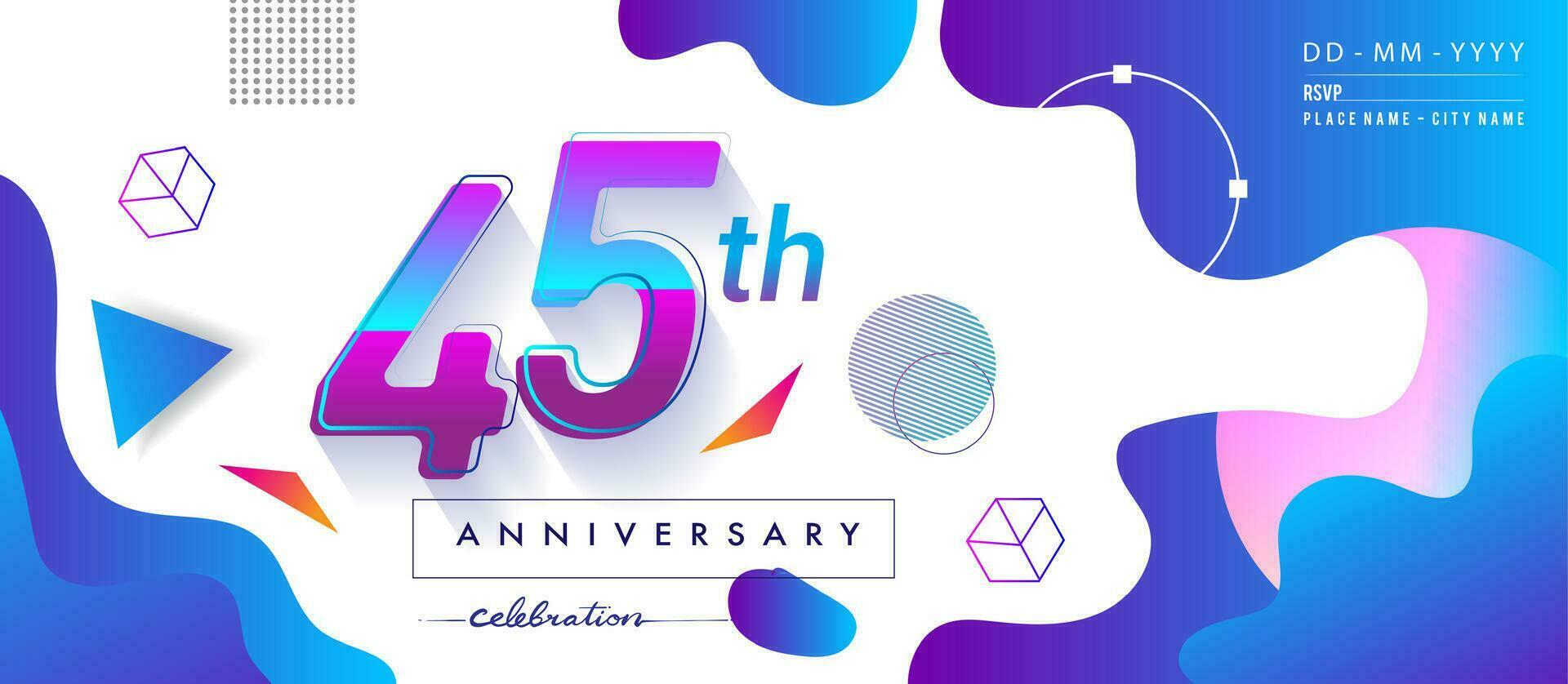 45th years anniversary logo, vector design birthday celebration with colorful geometric background and circles shape.