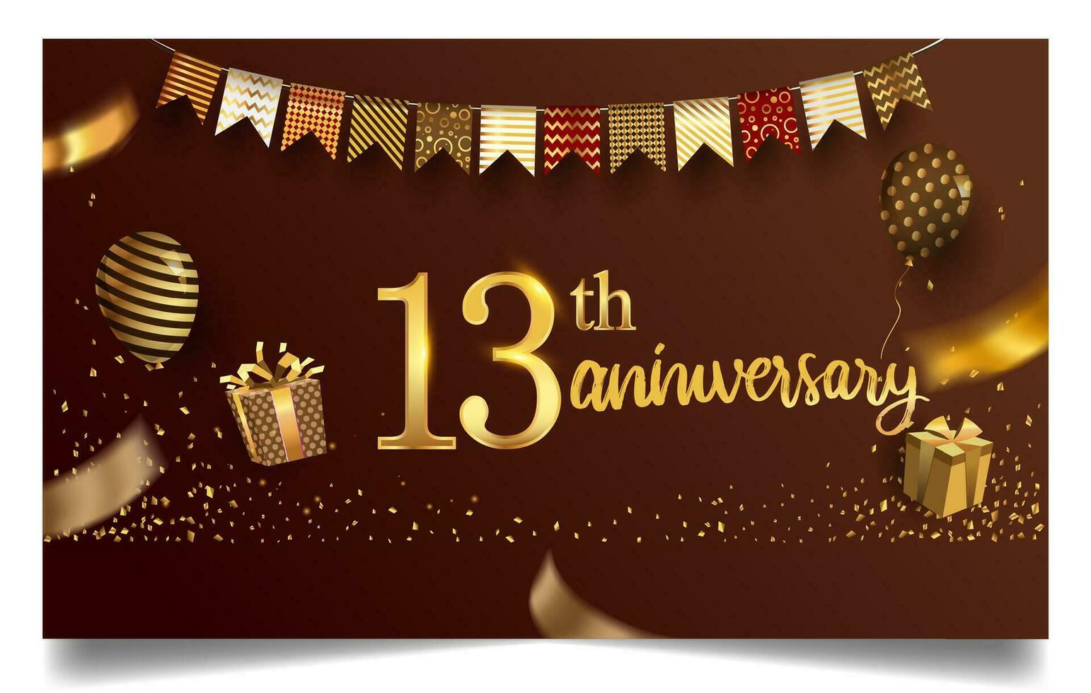 50th years anniversary design for greeting cards and invitation, with balloon, confetti and gift box, elegant design with gold and dark color, design template for birthday celebration. vector