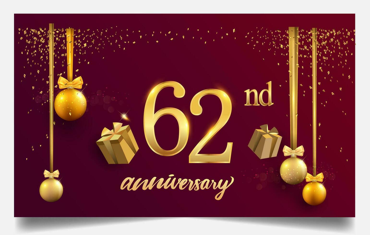 60th years anniversary design for greeting cards and invitation, with balloon, confetti and gift box, elegant design with gold and dark color, design template for birthday celebration. vector