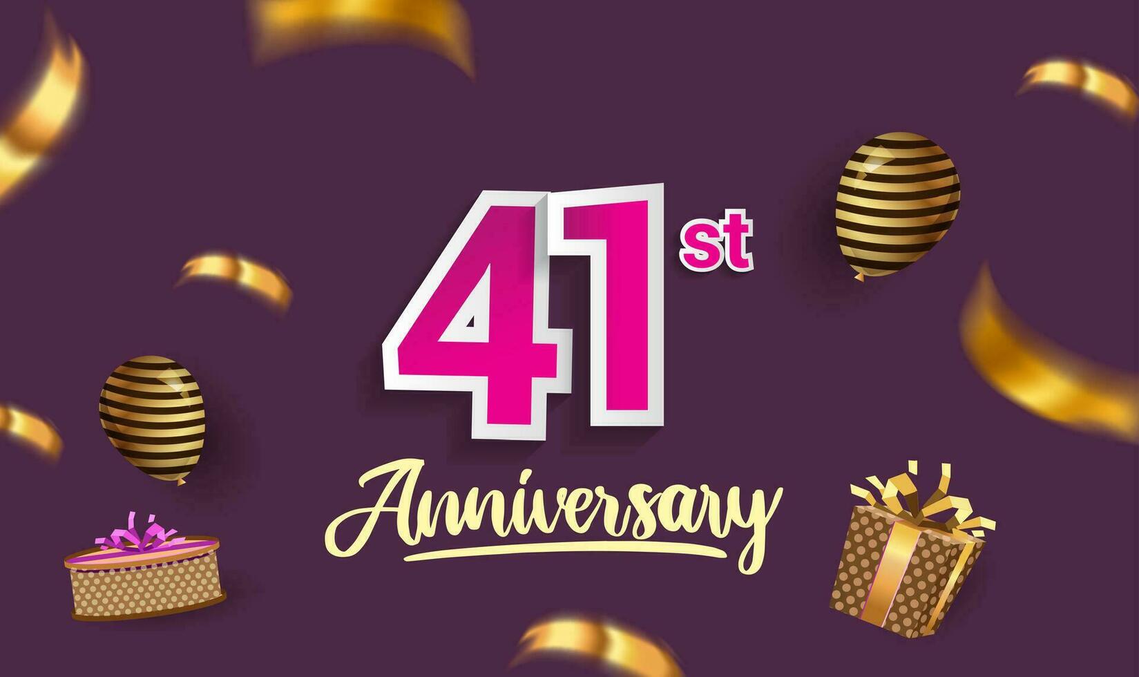 41º años aniversario celebracion diseño, con regalo caja y globos, cinta, vistoso vector modelo elementos para tu cumpleaños celebrando fiesta.