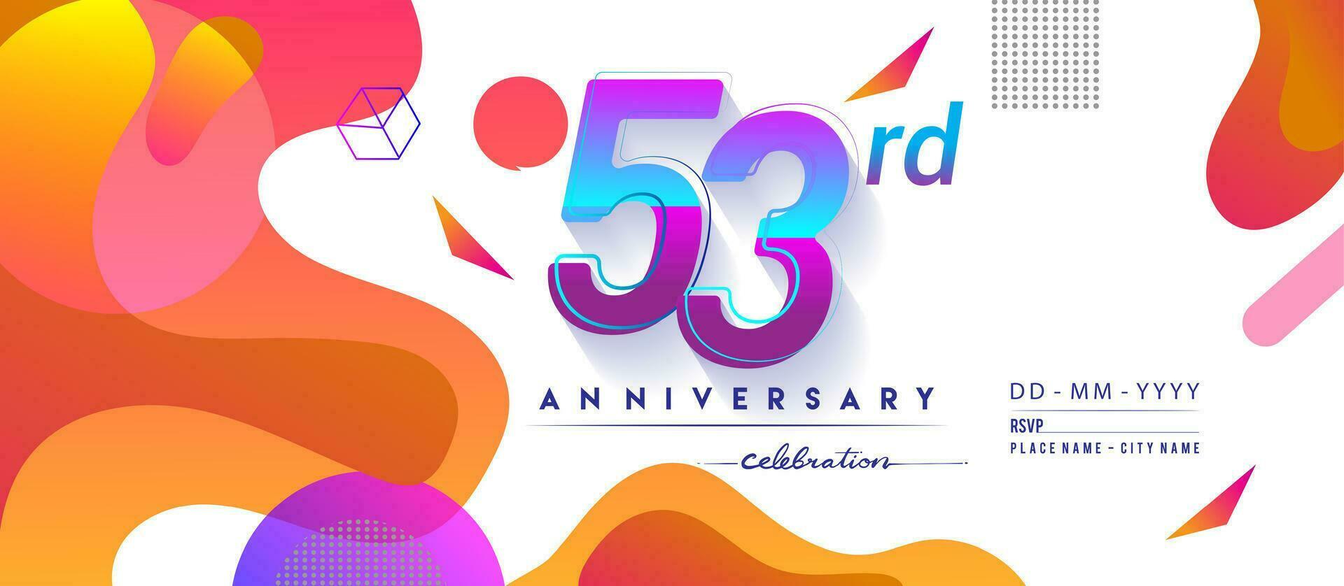 53rd years anniversary logo, vector design birthday celebration with colorful geometric background and circles shape.