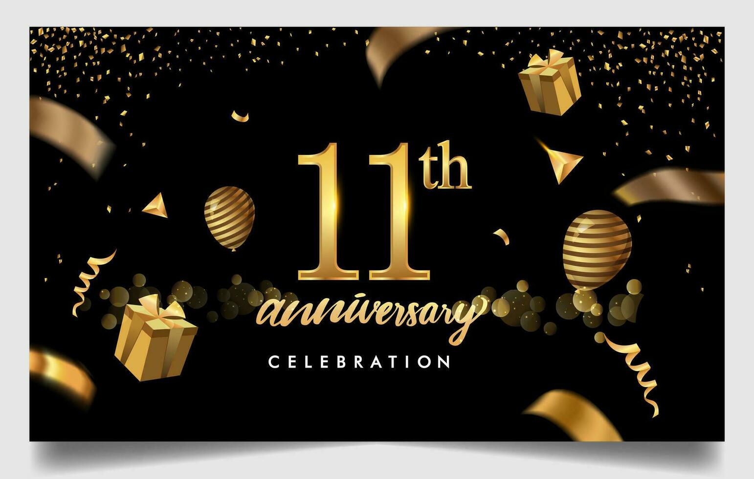 50th years anniversary design for greeting cards and invitation, with balloon, confetti and gift box, elegant design with gold and dark color, design template for birthday celebration. vector