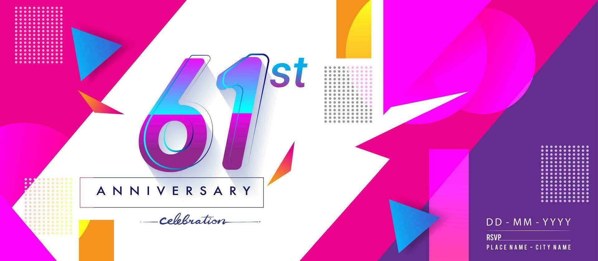 61st years anniversary logo, vector design birthday celebration with colorful geometric background and circles shape.
