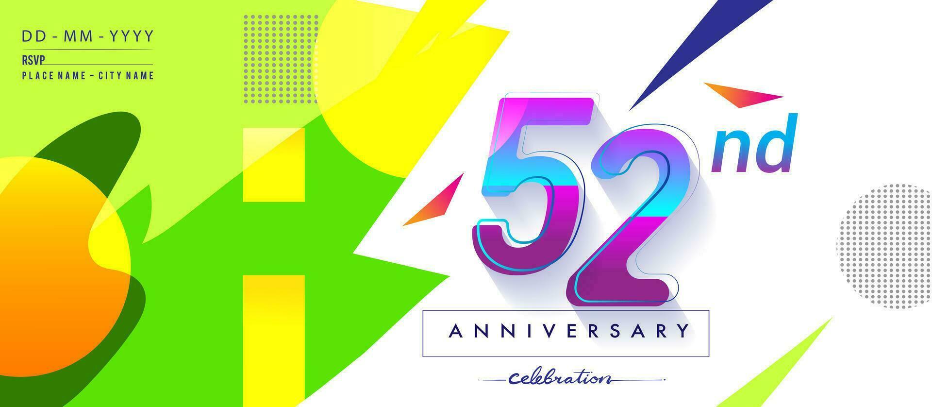 52nd years anniversary logo, vector design birthday celebration with colorful geometric background and circles shape.