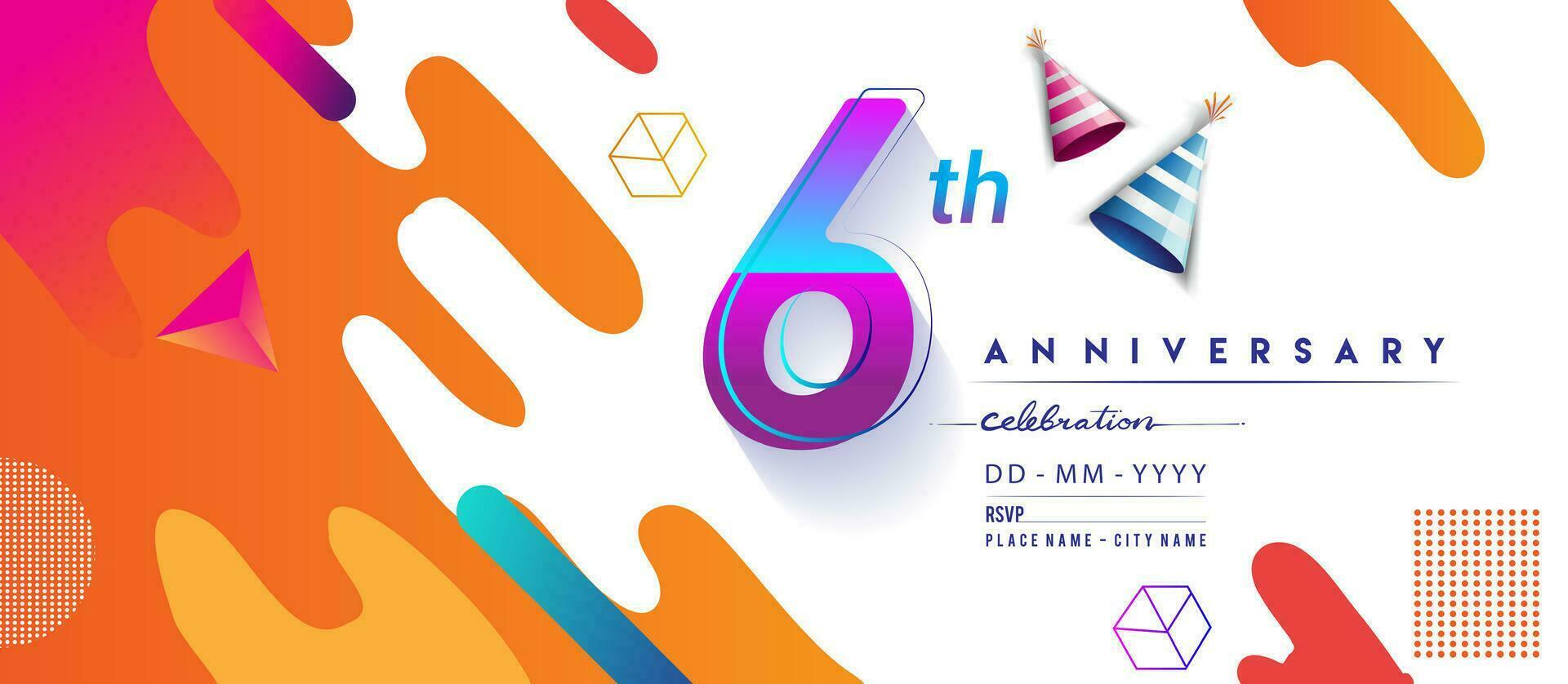 6th years anniversary logo, vector design birthday celebration with colorful geometric background and circles shape.