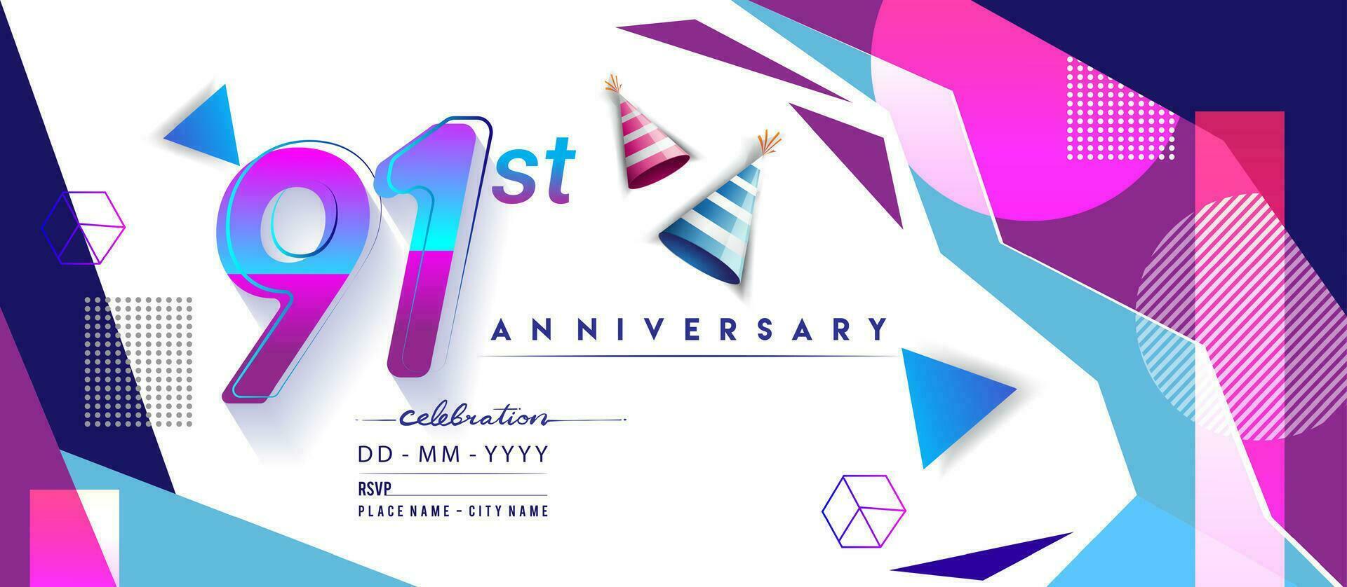 91st years anniversary logo, vector design birthday celebration with colorful geometric background and circles shape.