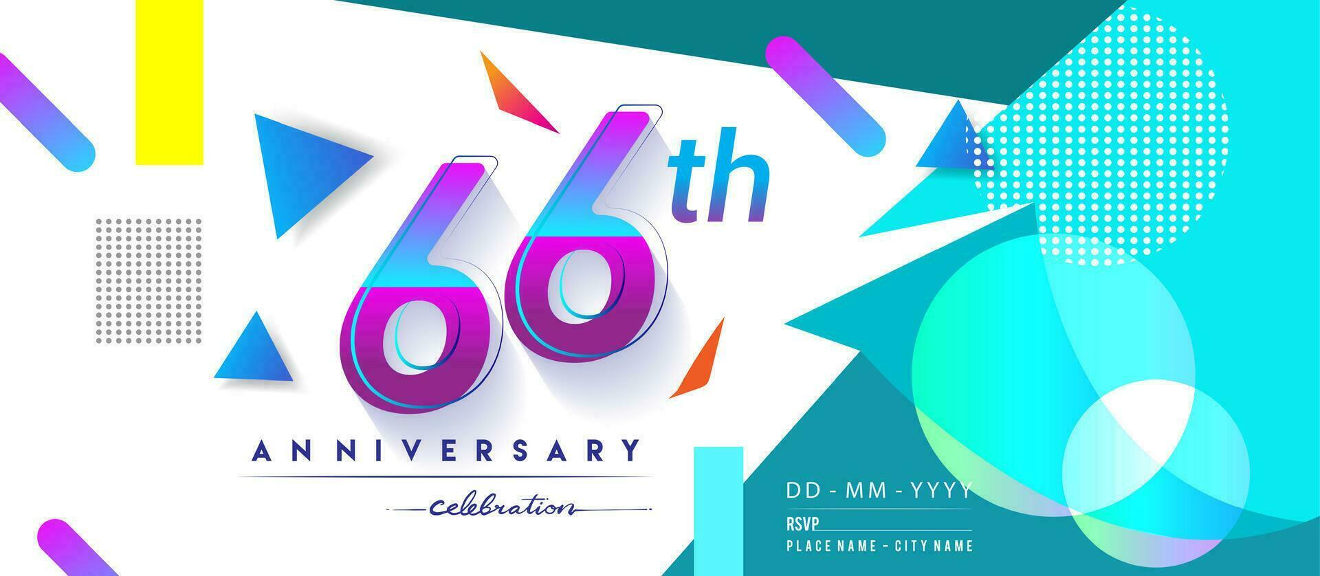 66th years anniversary logo, vector design birthday celebration with colorful geometric background and circles shape.