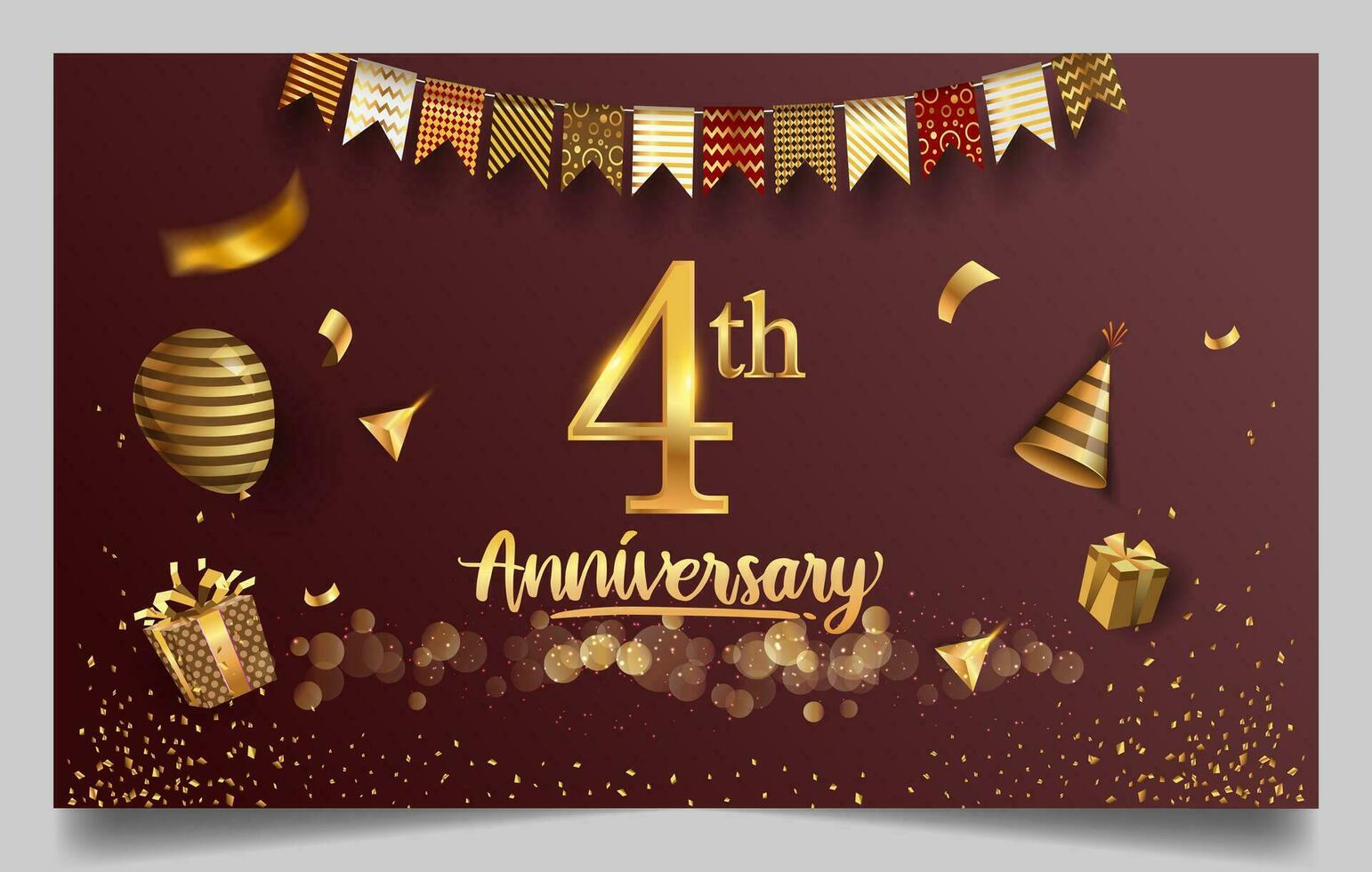 50th years anniversary design for greeting cards and invitation, with balloon, confetti and gift box, elegant design with gold and dark color, design template for birthday celebration. vector