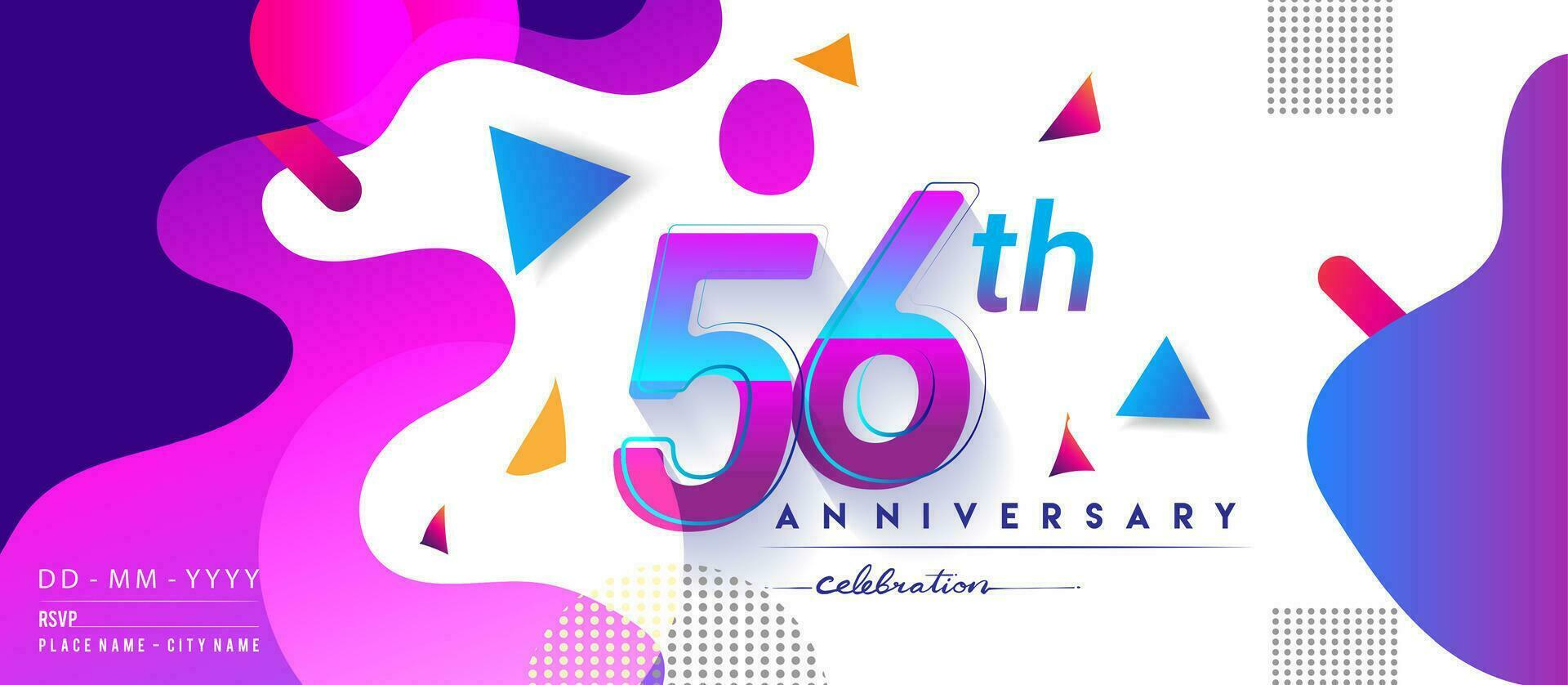 56th years anniversary logo, vector design birthday celebration with colorful geometric background and circles shape.