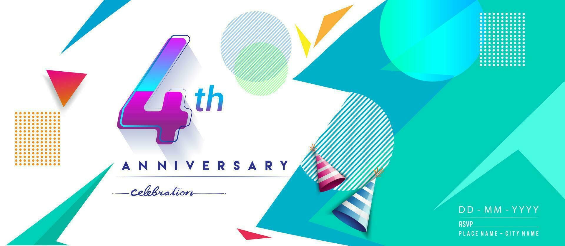 4th years anniversary logo, vector design birthday celebration with colorful geometric background and circles shape.