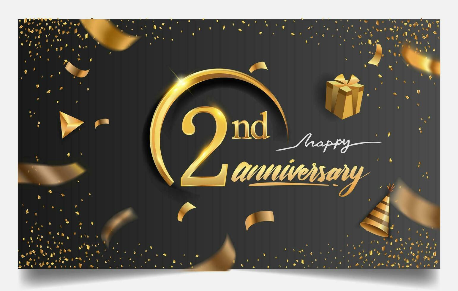 50th years anniversary design for greeting cards and invitation, with balloon, confetti and gift box, elegant design with gold and dark color, design template for birthday celebration. vector