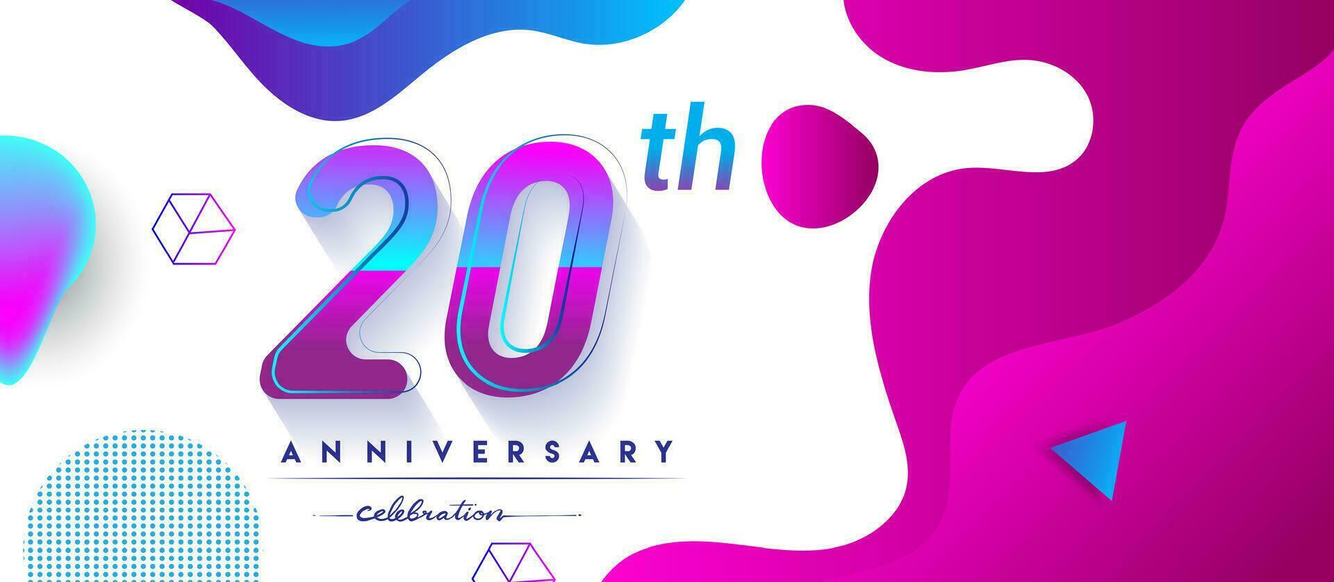 20th years anniversary logo, vector design birthday celebration with colorful geometric background and circles shape.