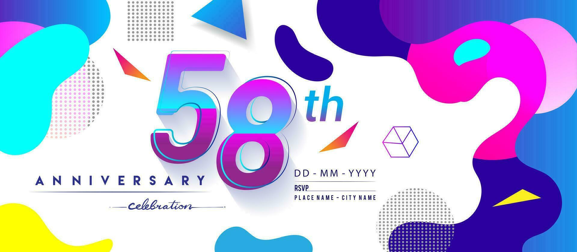 58th years anniversary logo, vector design birthday celebration with colorful geometric background and circles shape.