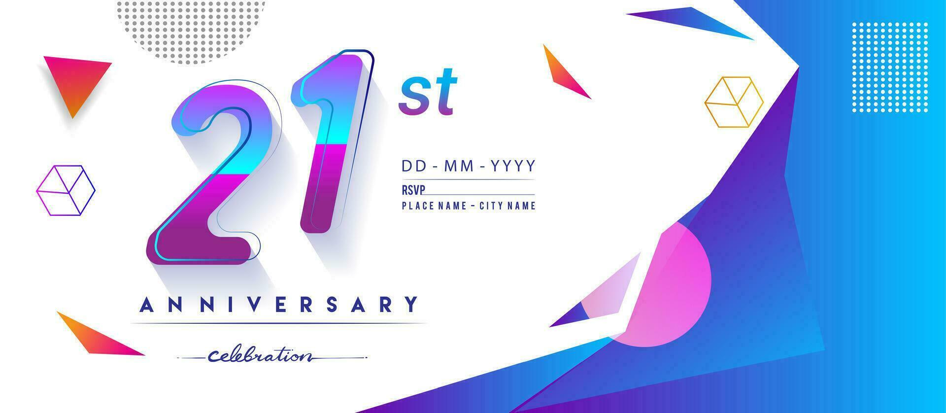 21st years anniversary logo, vector design birthday celebration with colorful geometric background and circles shape.