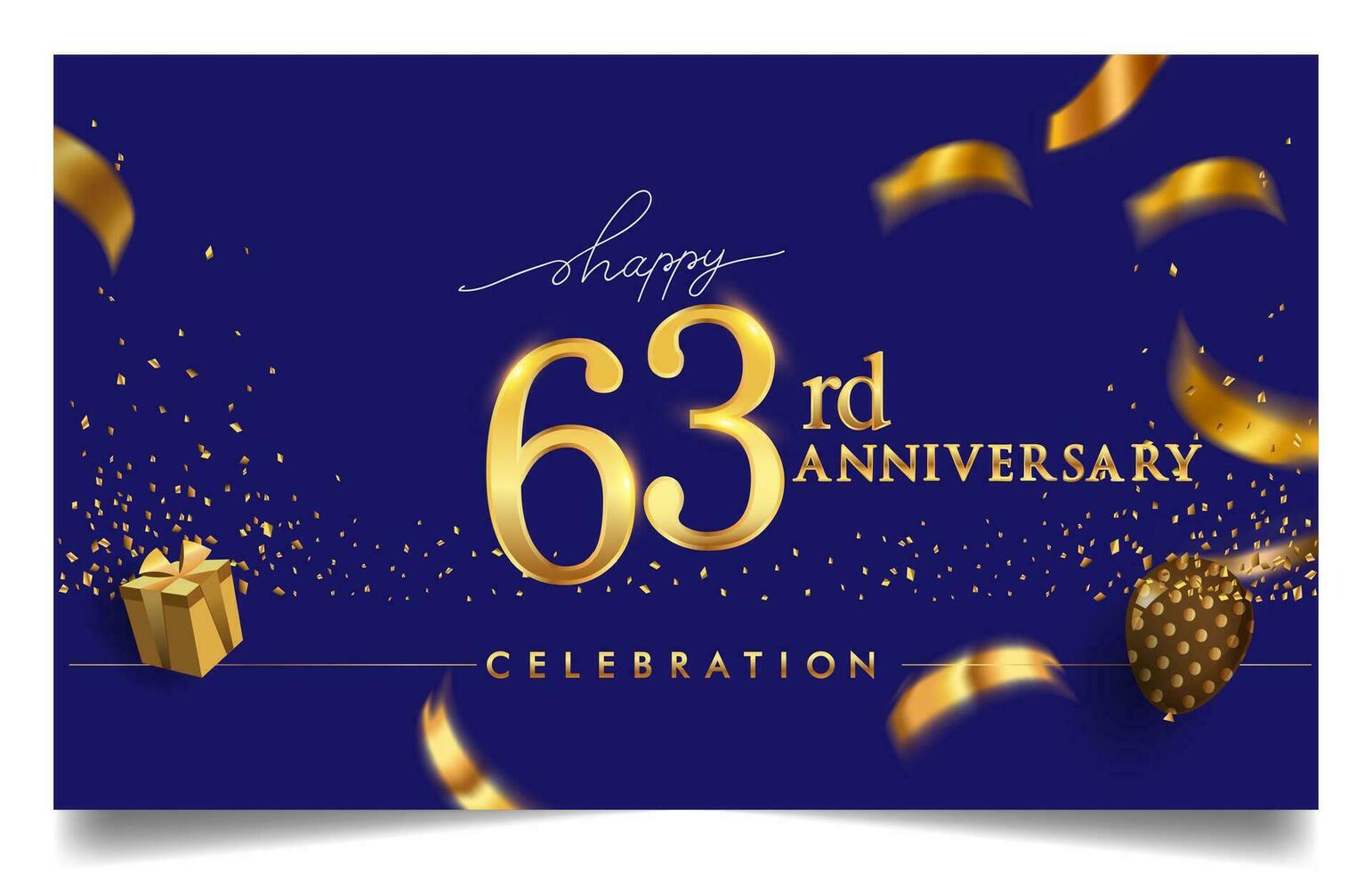 60th years anniversary design for greeting cards and invitation, with balloon, confetti and gift box, elegant design with gold and dark color, design template for birthday celebration. vector