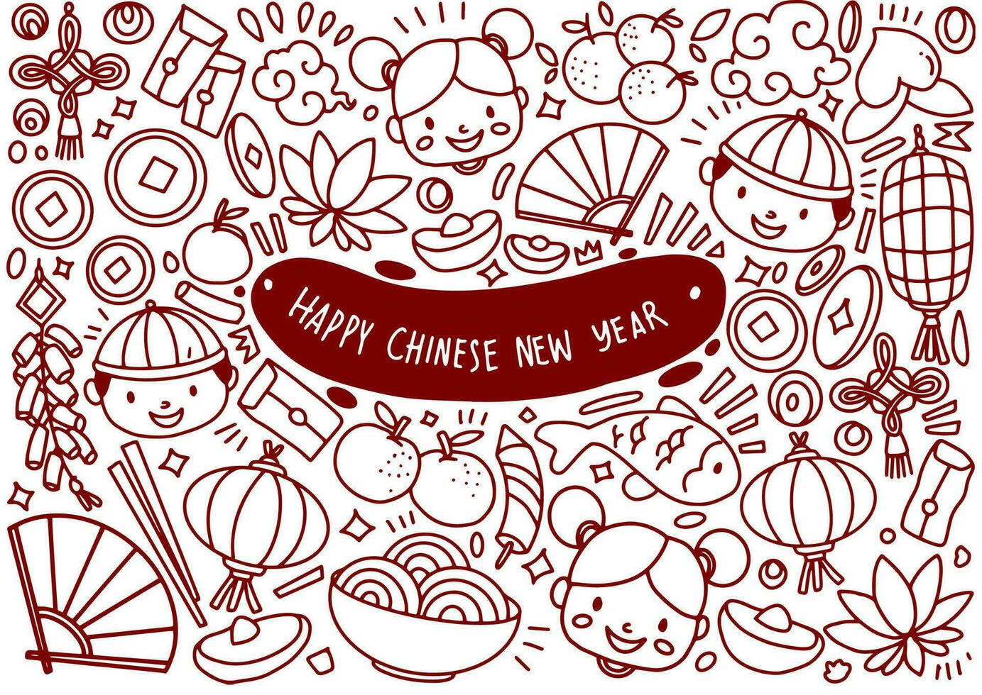 Set of Chinese new year doodle isolated on white background vector