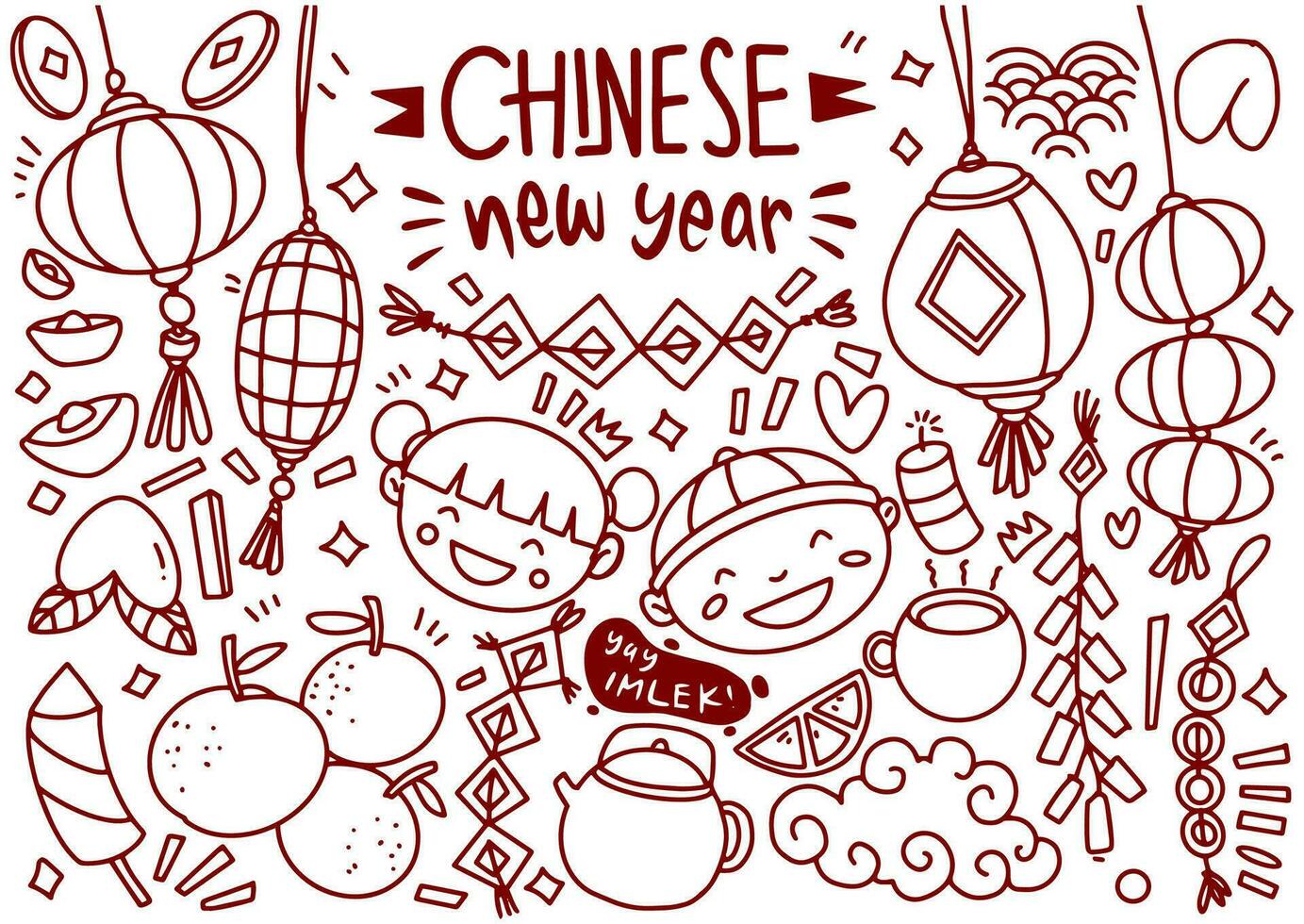 Set of hand drawn Chinese new year doodle, year of Dragon vector