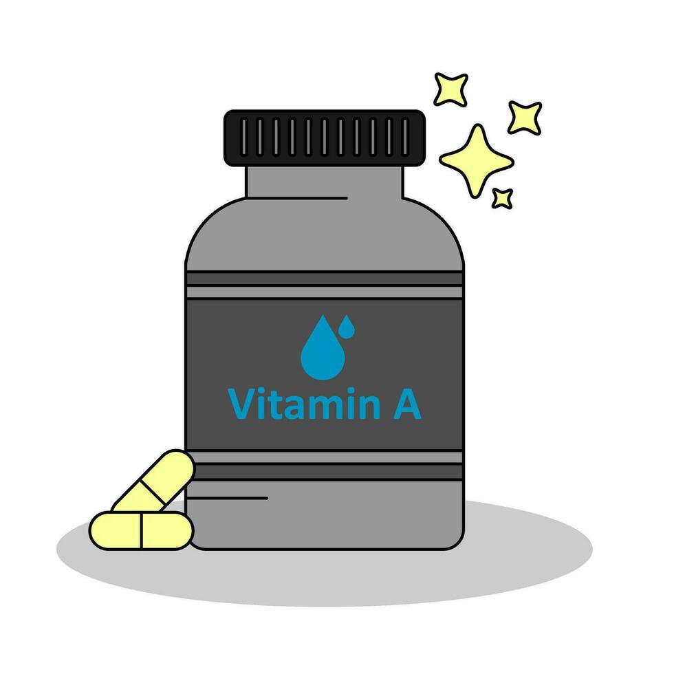 A bottle of multivitamin supplement , capsule and pills for nutrition, flat design vector and illustration