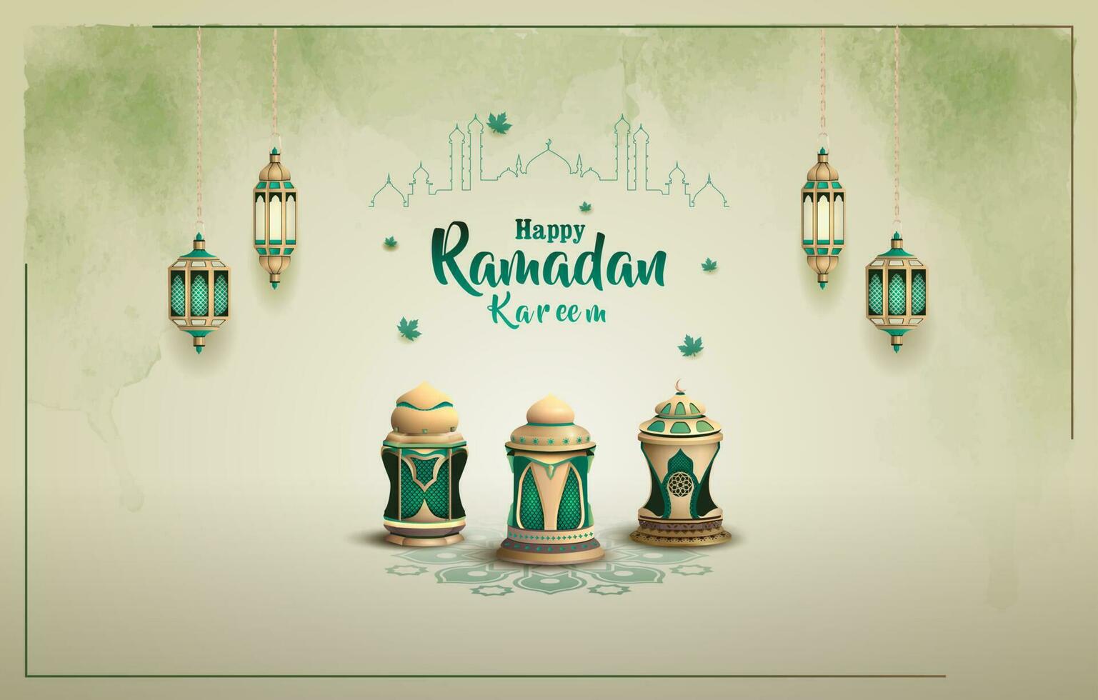 islamic greeting ramadan card design with lanterns vector