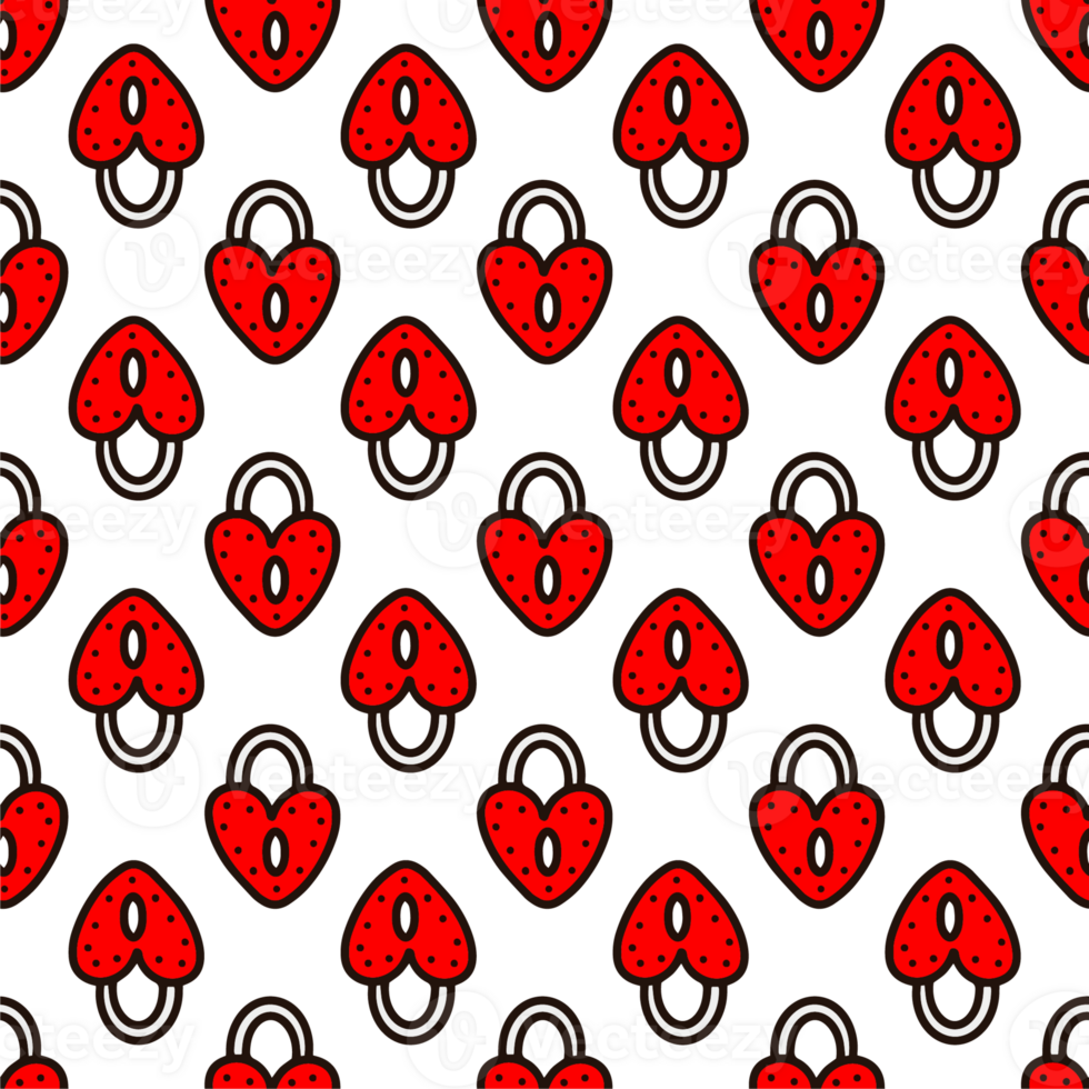 Seamless pattern with red heart-shaped lock png