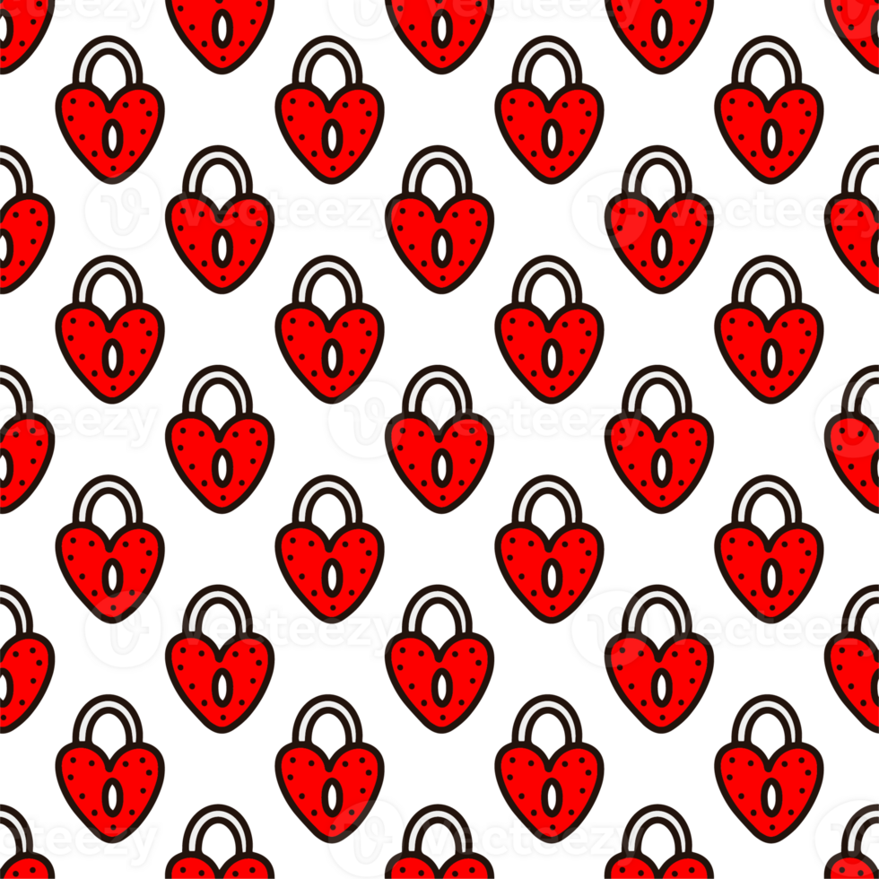 Seamless pattern with red heart-shaped lock png