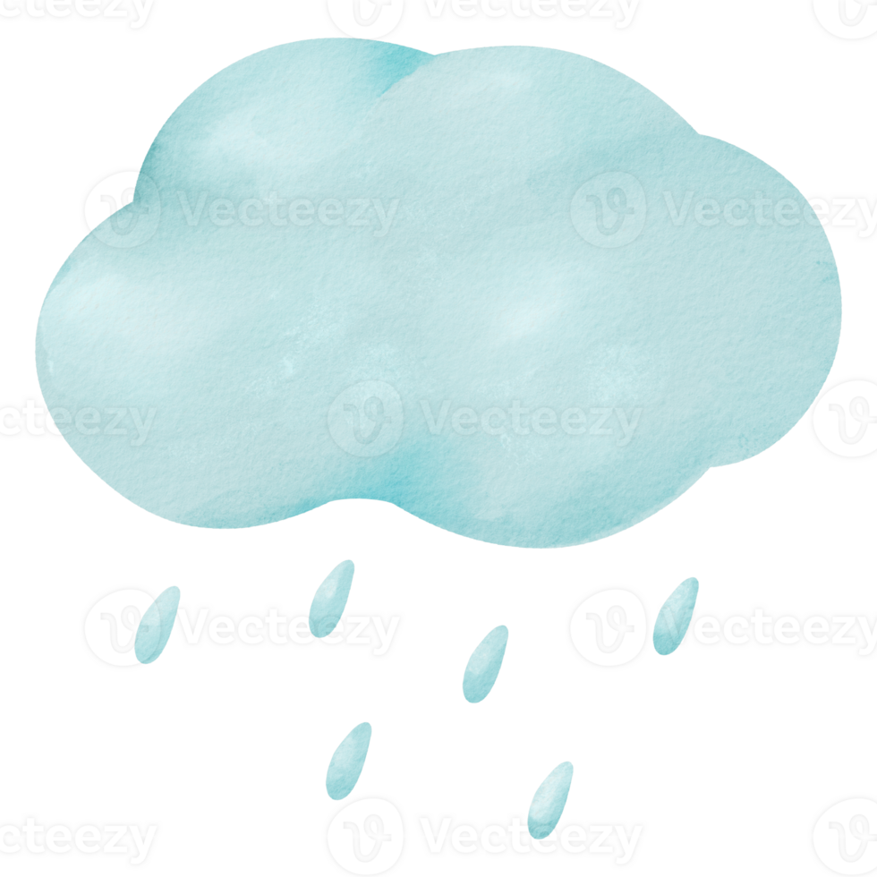 watercolor illustration. fluffy cloud and gentle raindrops in a cartoon style. for children's books, weather-related graphics, or imaginative artworks. delightful and soothing atmosphere png