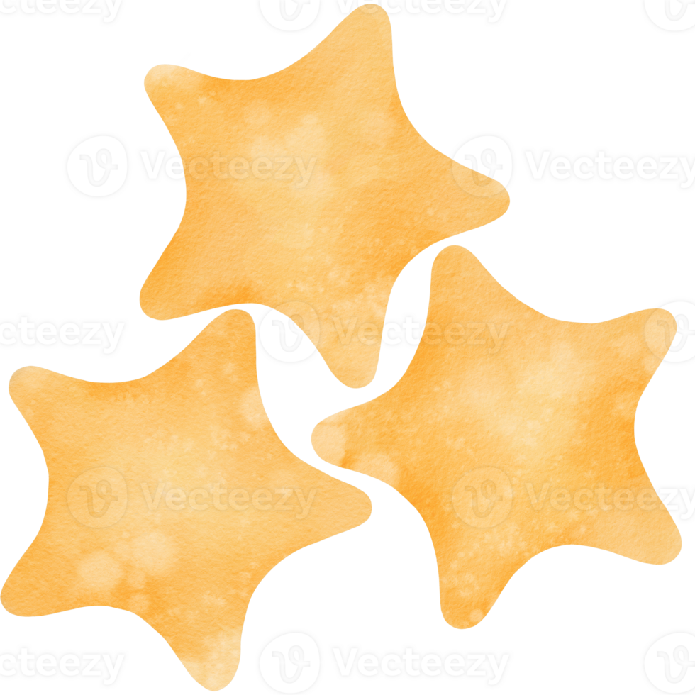 Set of large yellow watercolor stars. Isolated illustrations. For stickers, website decoration, children's rooms, invitations, balloons, and cards. Space theme png