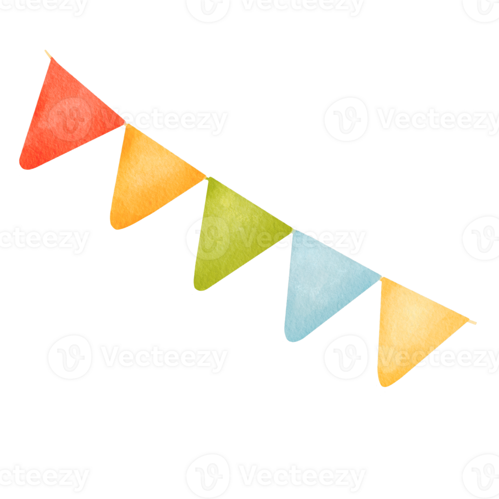 Colorful birthday garland featuring vibrant flags for festive decoration. for lively and celebratory atmosphere to your design projects. for birthday cards, party invitations and joyful celebrations png