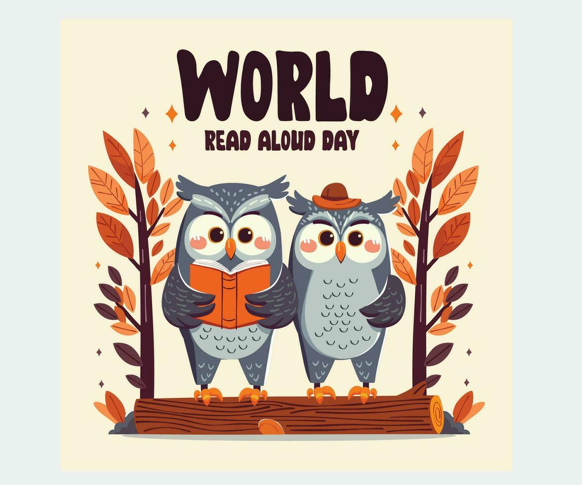 World Read Aloud Day with Cute Owl Characters Illustration vector