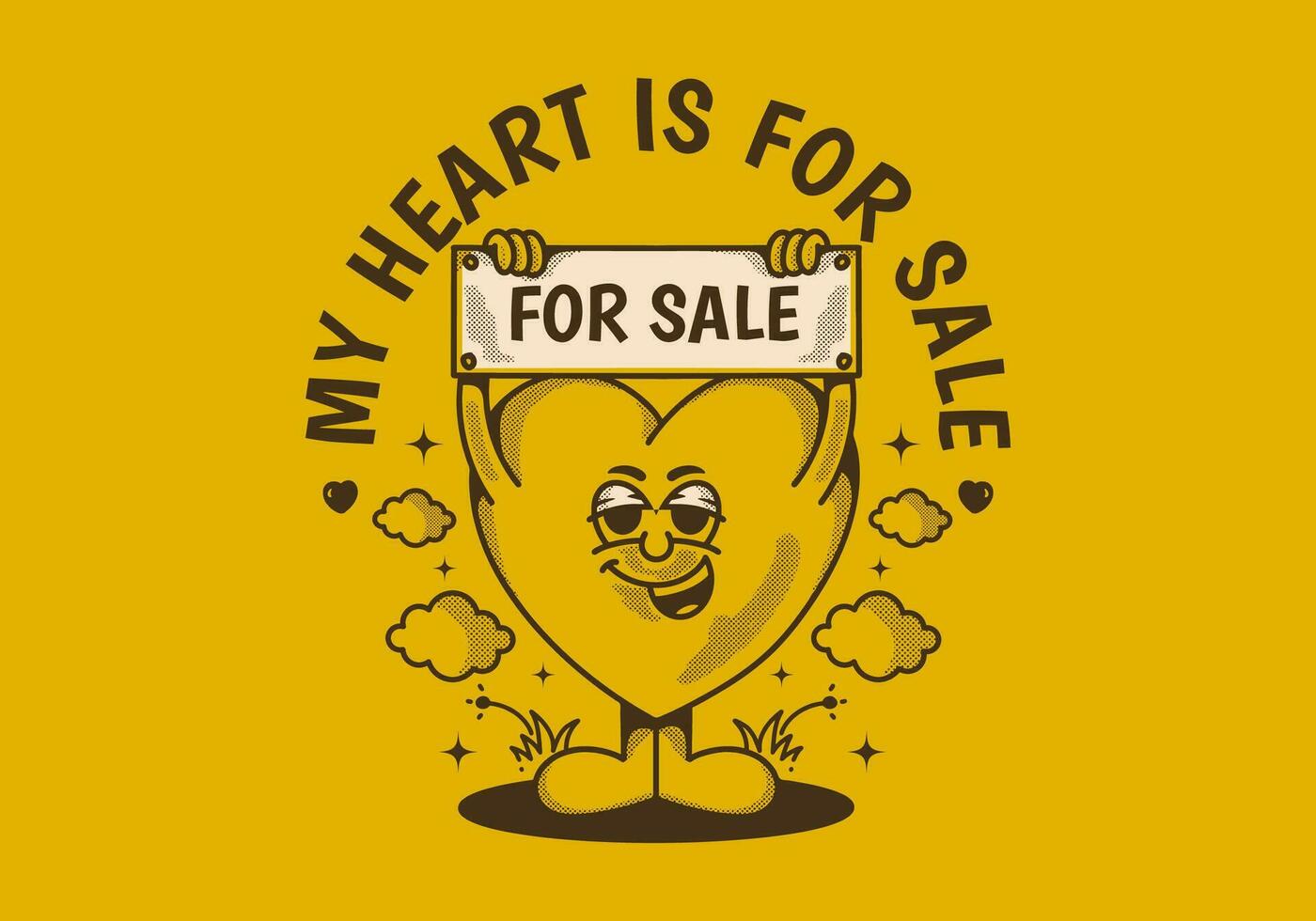 My heart is for sale. Mascot character of a heart holding a board with for sale text vector
