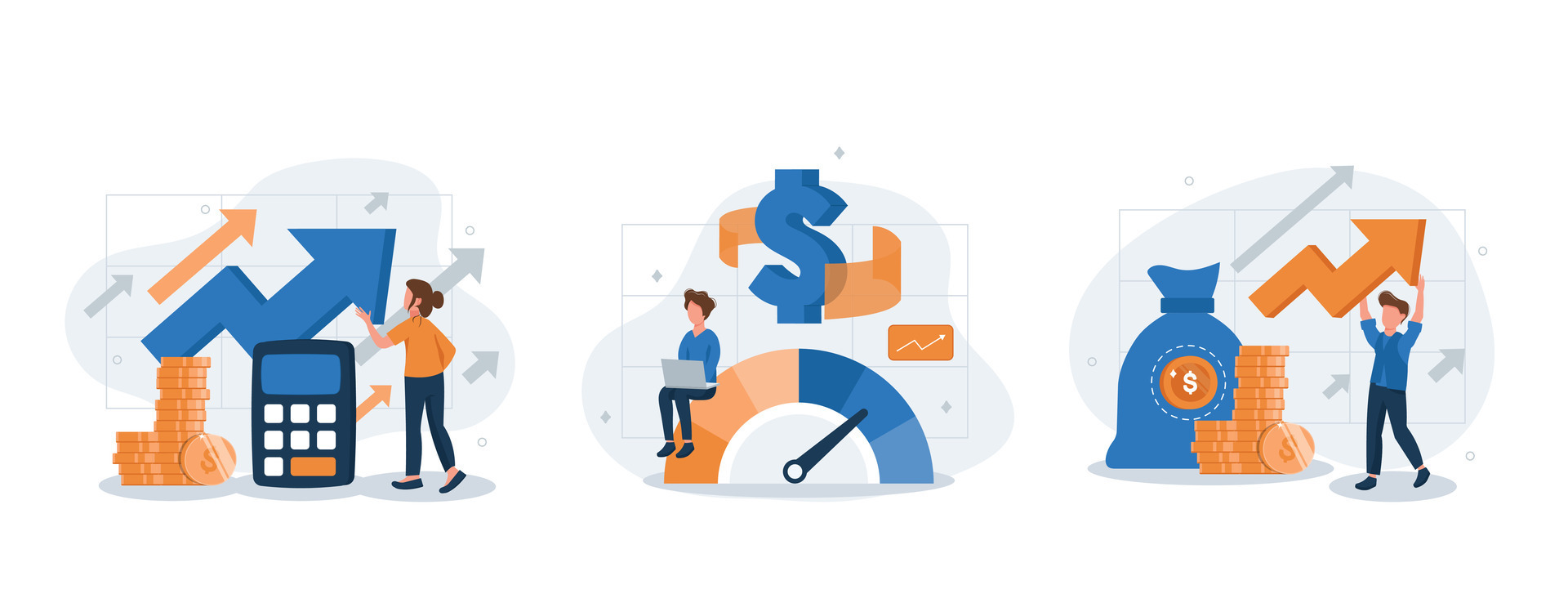 Cost optimization concept set. Idea of financial and marketing strategy. Cost and income balance 