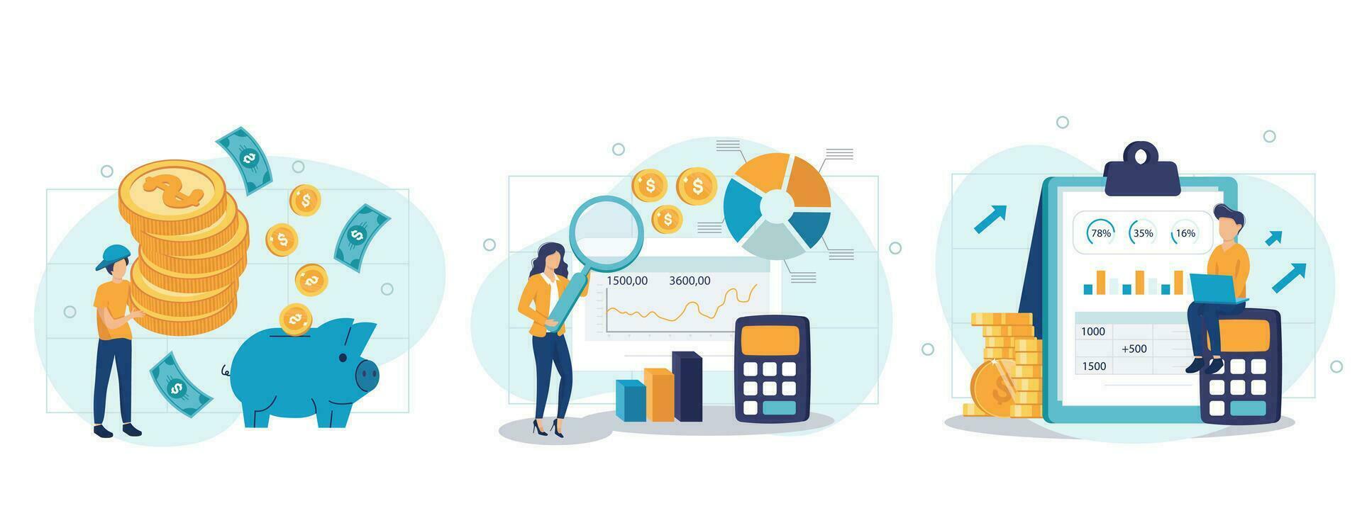 Cost optimization concept set. Idea of financial and marketing strategy. Cost and income balance. Spending and cost reduction, while maximizing business value. Isolated flat illustration vector
