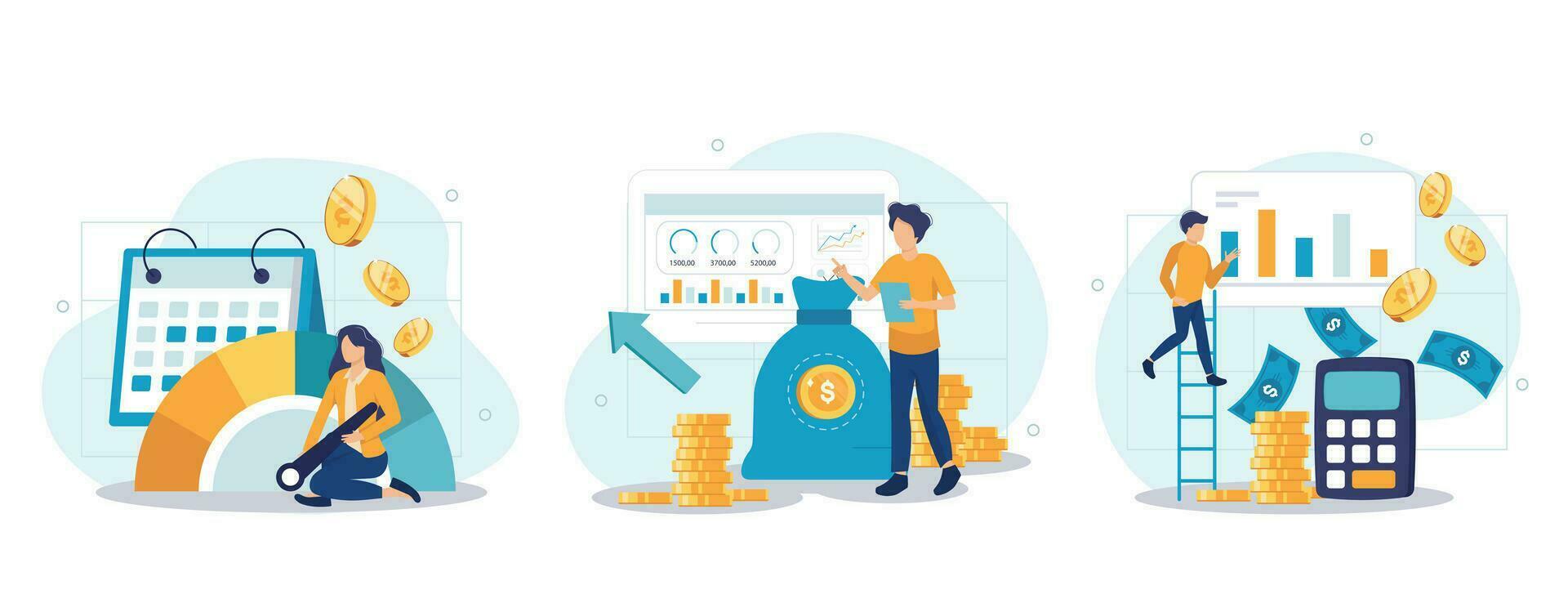 Cost optimization concept set. Idea of financial and marketing strategy. Cost and income balance. Spending and cost reduction, while maximizing business value. Isolated flat illustration vector