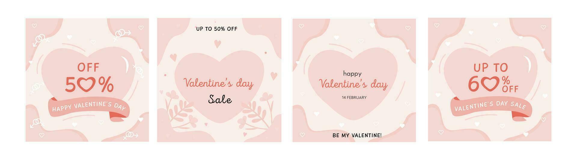 Happy Valentine's Day greeting cards. Trendy abstract square art templates. Vector set of Valentines day sale abstract backgrounds with copy space for text.