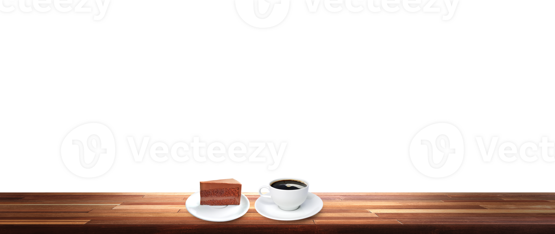 Coffee cup and chocolate cake on wooden table PNG transparent