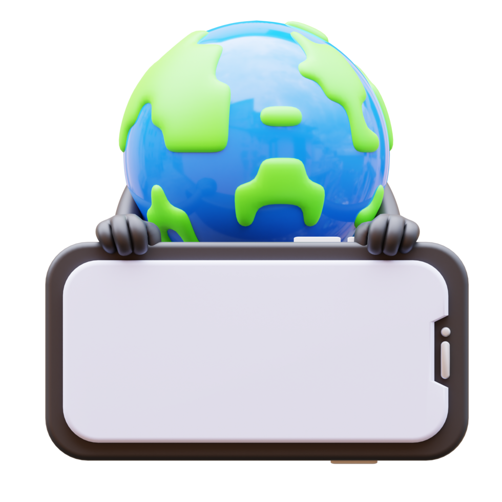 Earth character presenting blank smartphone screen png