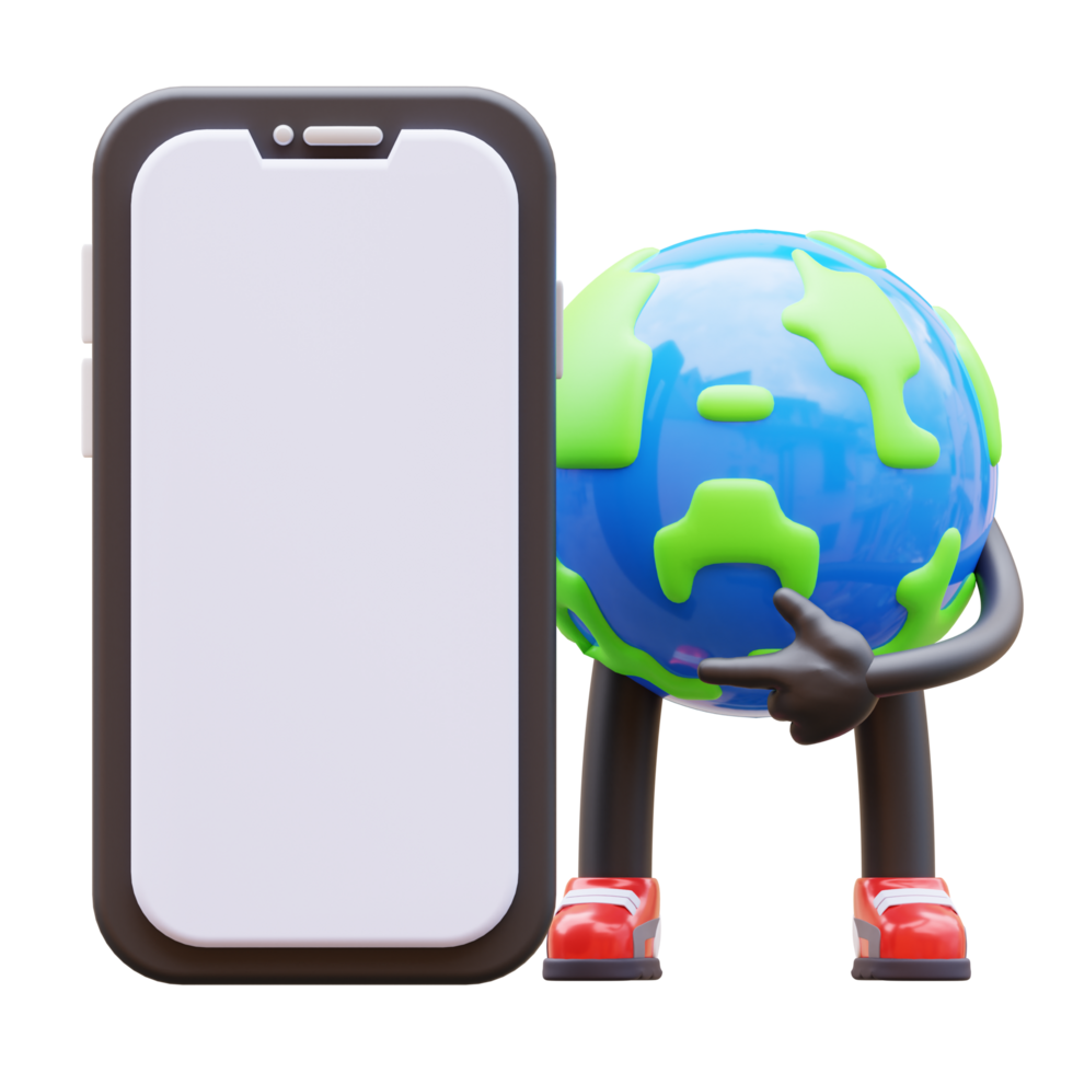 Earth character presenting blank smartphone screen png