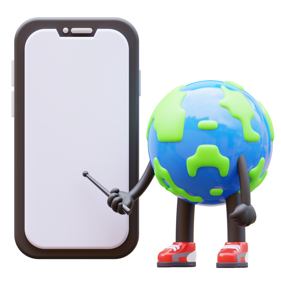 Earth character presenting blank smartphone screen png