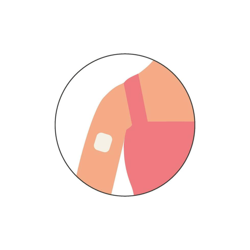 anticoncepción método. vector plano hembra brazo con anticonceptivo parche. nacimiento controlar para mujer y el embarazo prevención. ilustración.