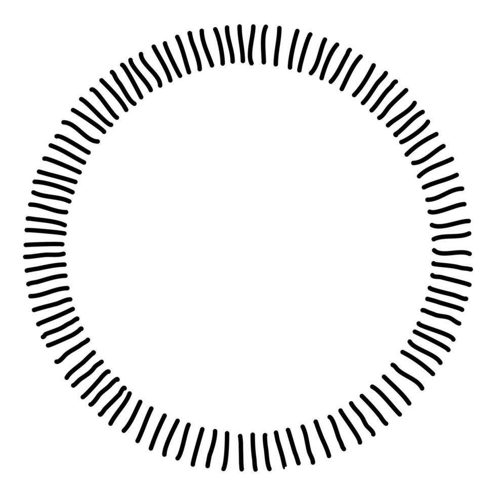 Round hand-drawn frame made of strokes. Vector illustration.