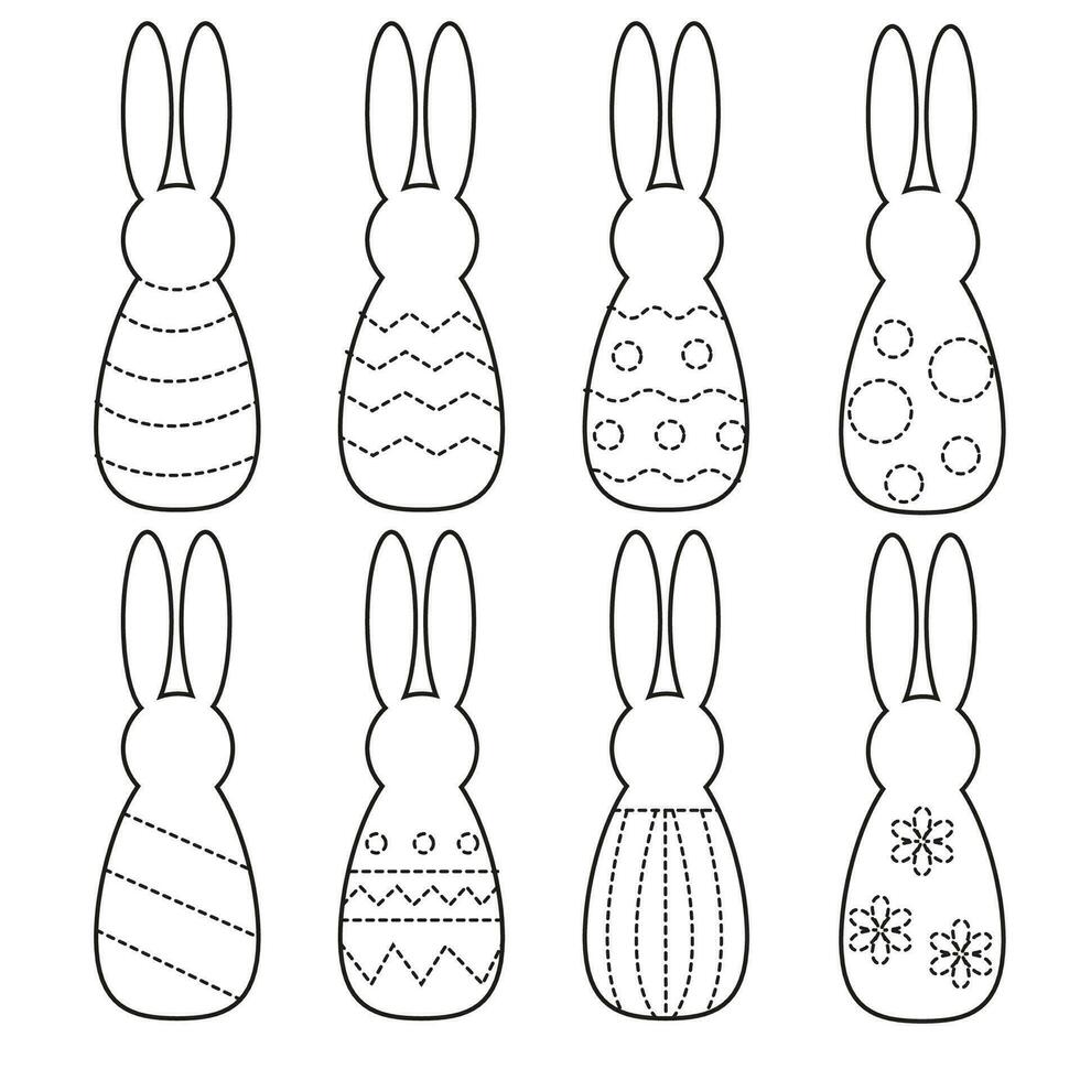 vector set with template easter rabbits for coloring and tracing