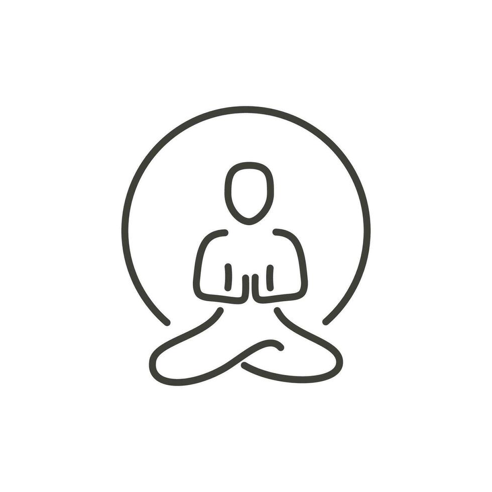 Meditating silhouette with aura energy field. Yoga and meditation symbol. Logo template for meditation, buddhist or spiritual wellbeing centre. Simple vector outline icon.