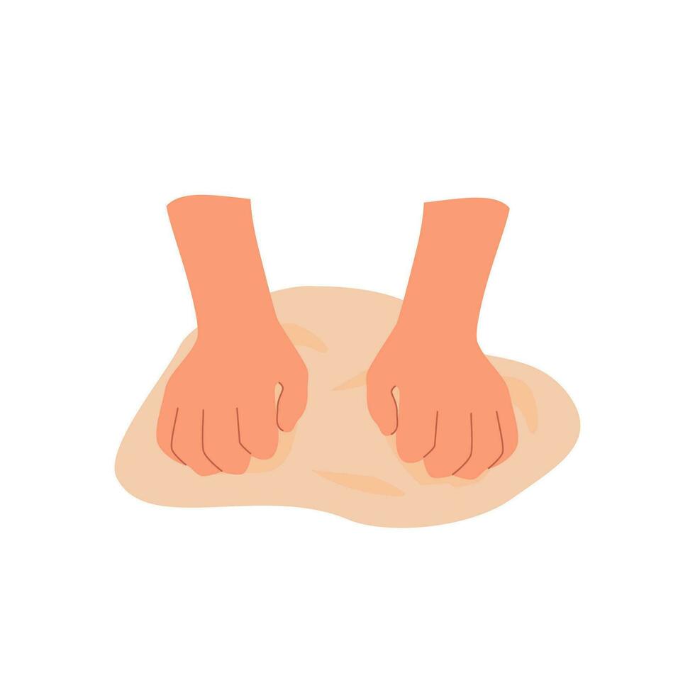 Set of kneading dough hands. Homemade bakery. Making sourdough bread. Instruction for baking recipe. Flat vector cartoon illustration isolated on white background for cookbook or cooking blog.