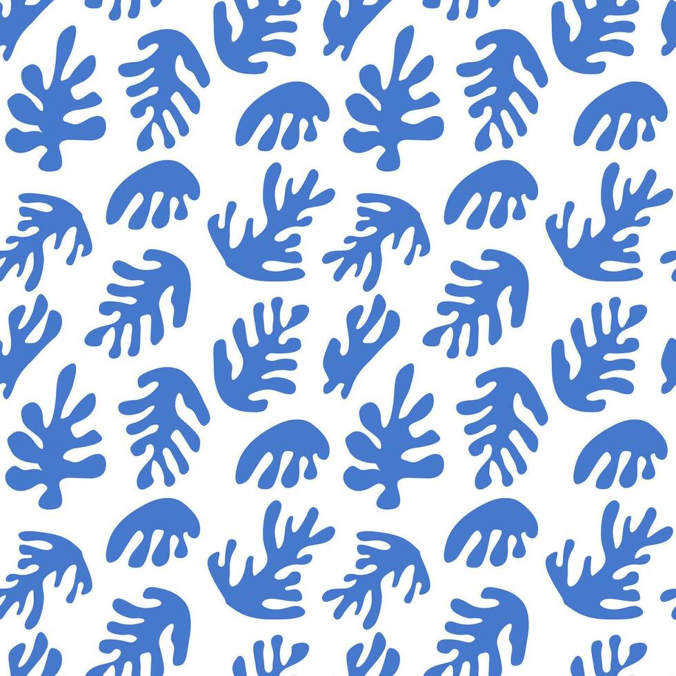 Trendy seamless pattern with abstract cut out Matisse inspired shapes and human face. Portrait and geometric shapes in simple flat design on white background. vector